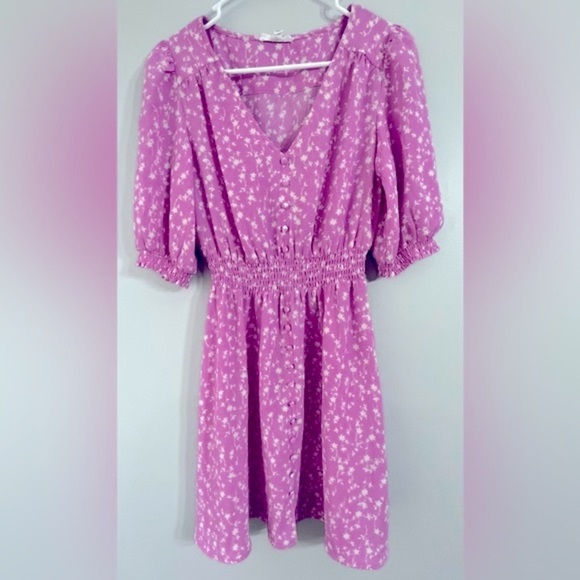 BB Dakota Steve Madden size XS Your Always Dress lavender floral puff sleeve - Picture 4 of 14